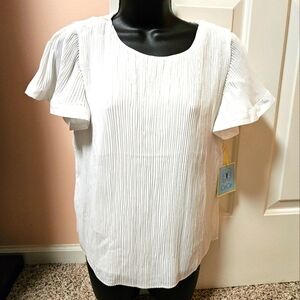 CeCe Chiffon Ribbed Scoop Neck Top NWT